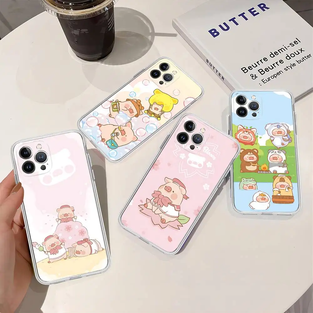 Pink Cute Pig L-lulu Kawaii For IPhone 17 16 15 14 13 12 11 Pro Max Plus Transparent Soft TPU Phone Cover