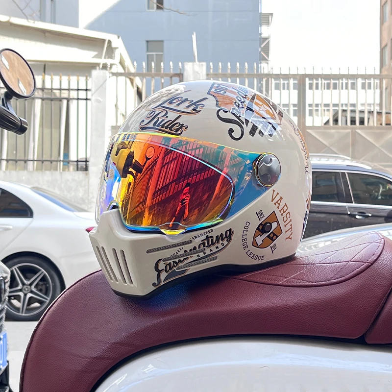 

Retro motorcycle helmet ABS Light cruiser full coverage helmet for men and women DOT approved