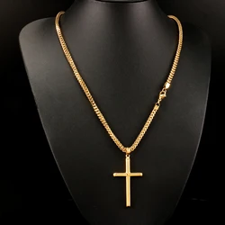 Punk Cross Pendant Link Chain for Men Women 316L Stainless Steel Hip Hop Necklace Gold Silver Fashion Jewelry Gift Waterproof