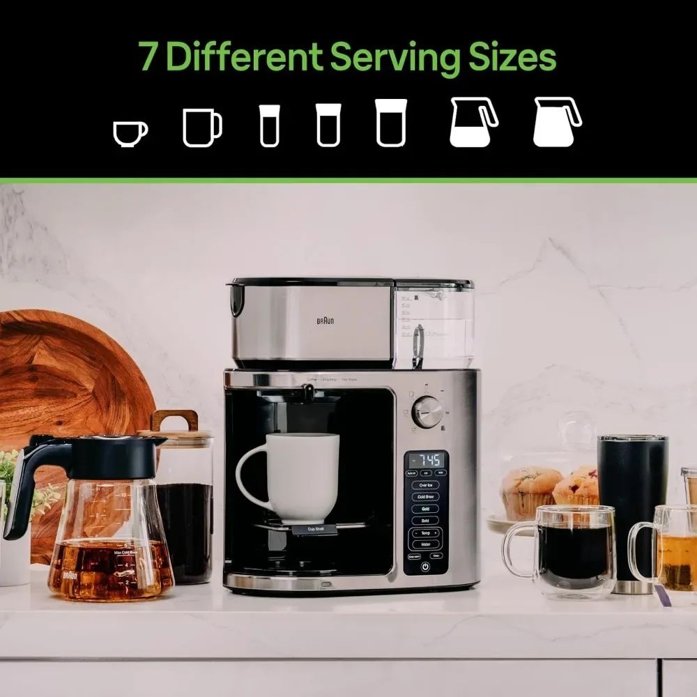 MultiServe Plus 10- Cup Pod Free Drip Coffee Maker, 7 Brew Sizes/Hot & Cold Brew & Hot Water for Tea, KF9370SI