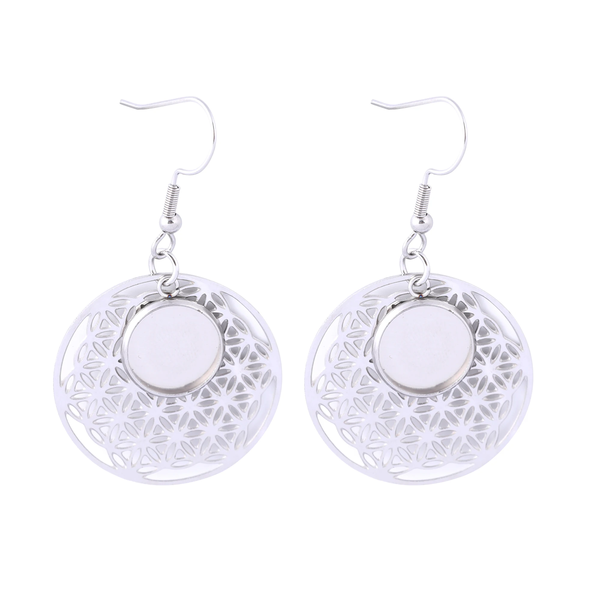 6pcs 30mm Hollow Circle Charm Earring Base Blanks Fit 12mm Cabochon Bezel Setting Tace Diy Ear Hooks Findings For Jewelry