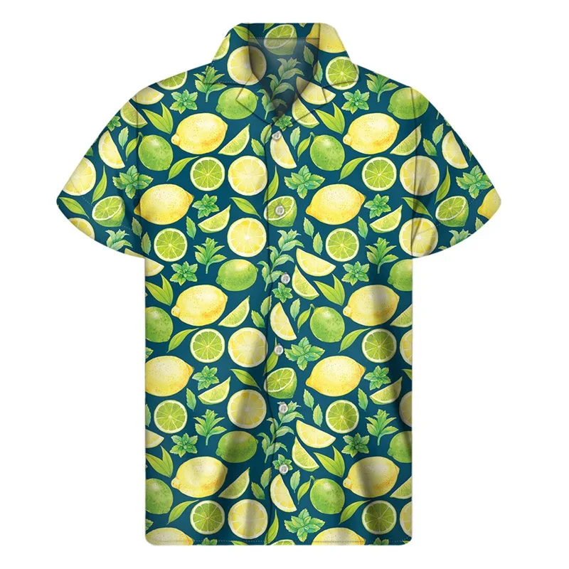 Lemon 3D Printed Shirt For Men Tropical Plants Graphic Hawaiian Shirts Summer Vacation Short Sleeves Lapel Button Aloha Shirts