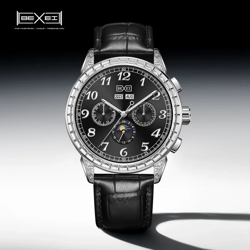 

BEXEI 2025 Year Month Date Day 24H display mechanical Automatic Movement 38 Zircon Bezel Man watch sapphire Business style