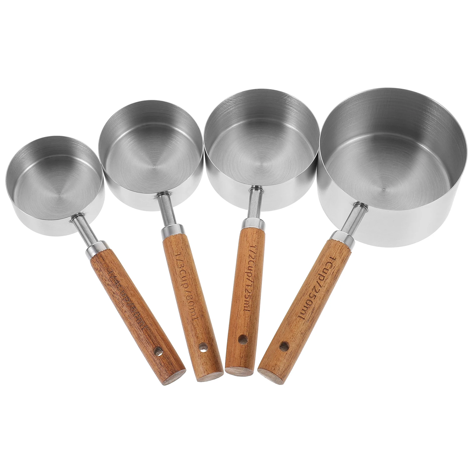 

1 Stainless Steel Set For Baking Coffee Sugar Flour Tea Leaves Wood Handle Small Size Kitchen Tools Measure Cup Set