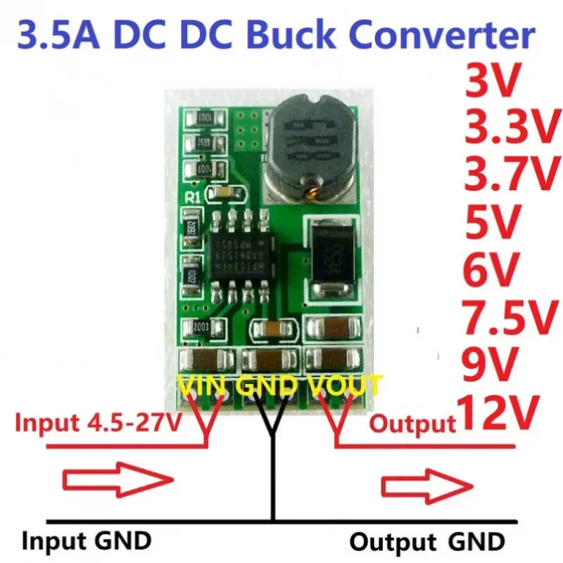 1 PCS  3.5A DC-DC Converter Module Buck Step-Down Voltage Regulator Board 4.5V-27V to 3V 3.3V 3.7V 5V 6V 7.5 9V 12V