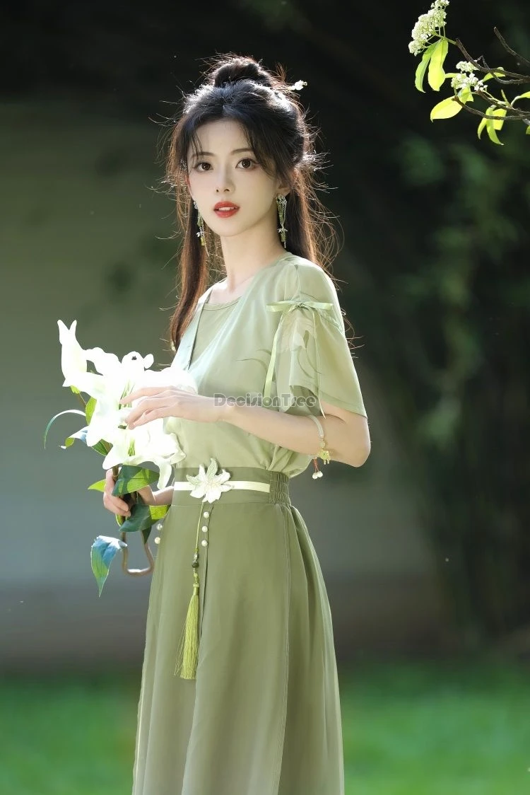 Vestido de chá estilo retro hanfu moderno, fresco, retro, suave, literatura, arte, diário, melhorado, hanfu, estilo han, verão, novo, 2024