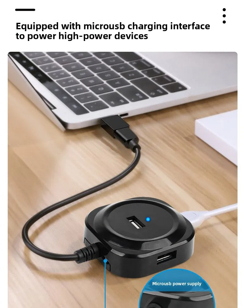 4-Port USB 2.0 Hub, Runde Form USB-Verteiler Eins zu Vier, Typ-C zu USB-Hub Hochgeschwindigkeits-Expander für Laptop PC – Detail 4