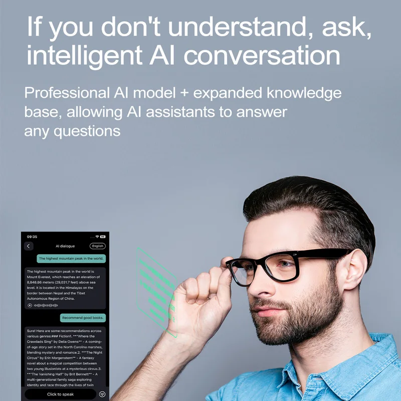 Gfordt Smart Glasses 134, online taal AI automatische dialoogvertaling Bluetooth-bril met luidspreker, sport-UV-bescherming