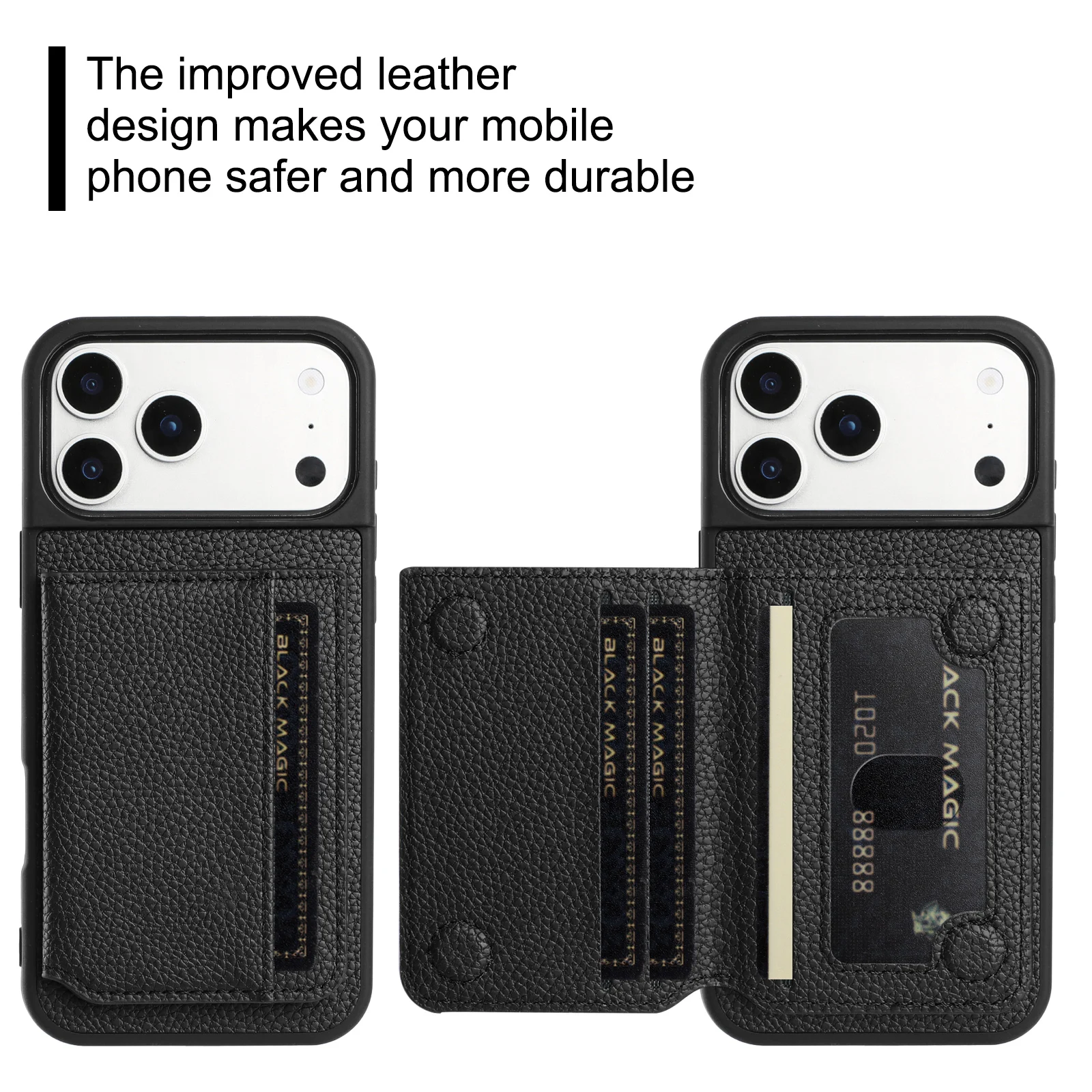 

Shockproof Litchi Leather Card Holder Wallet Phone Case For iPhone 17 Pro Max 16 15 14 13 12, Matte Kickstand Protective Cover