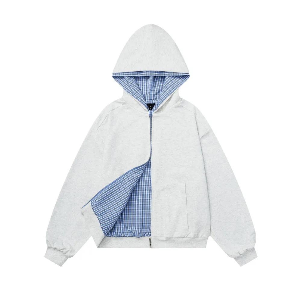 Tragen Sie beide Seiten winddichte Kapuzenpullover mit Reißverschluss für Damen und Herren, Acamedia Grunge Goth Y2K Streetwear, übergroße Winterjackenmäntel