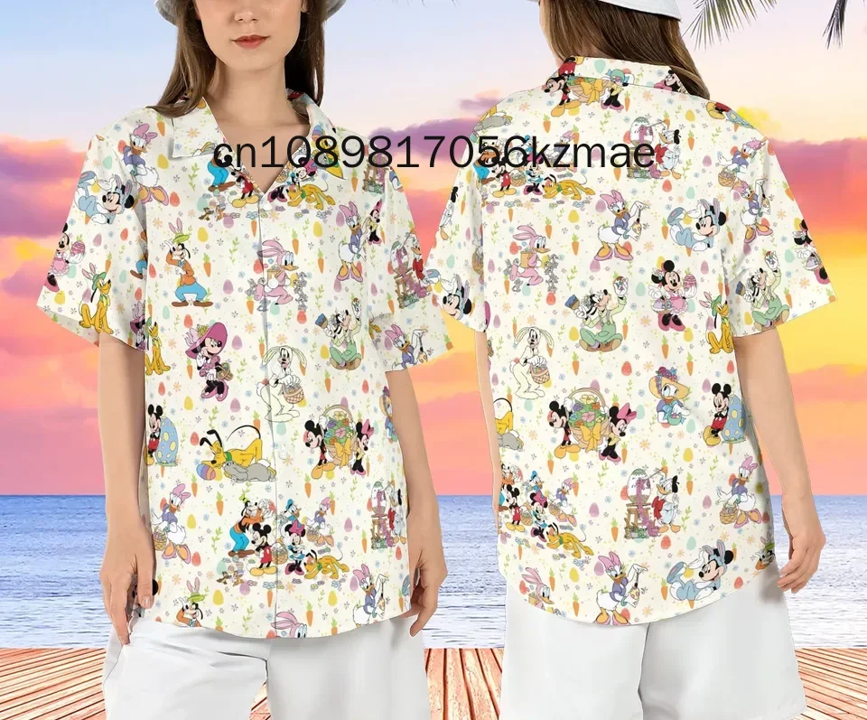 2024 New Disneyland Easter Hawaiian Shirt Fashion Short Sleeve Shirts Men Women Kids Casual Beach Disney Hawaiian Shirts