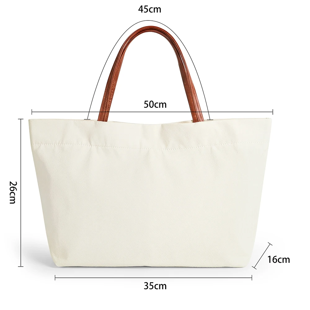 Custom Zip-up Canvas Tote Bag Design Name Text Picture Personalized Bags Carry Shoulder Large Capacity Tote Bags Shopping Daily