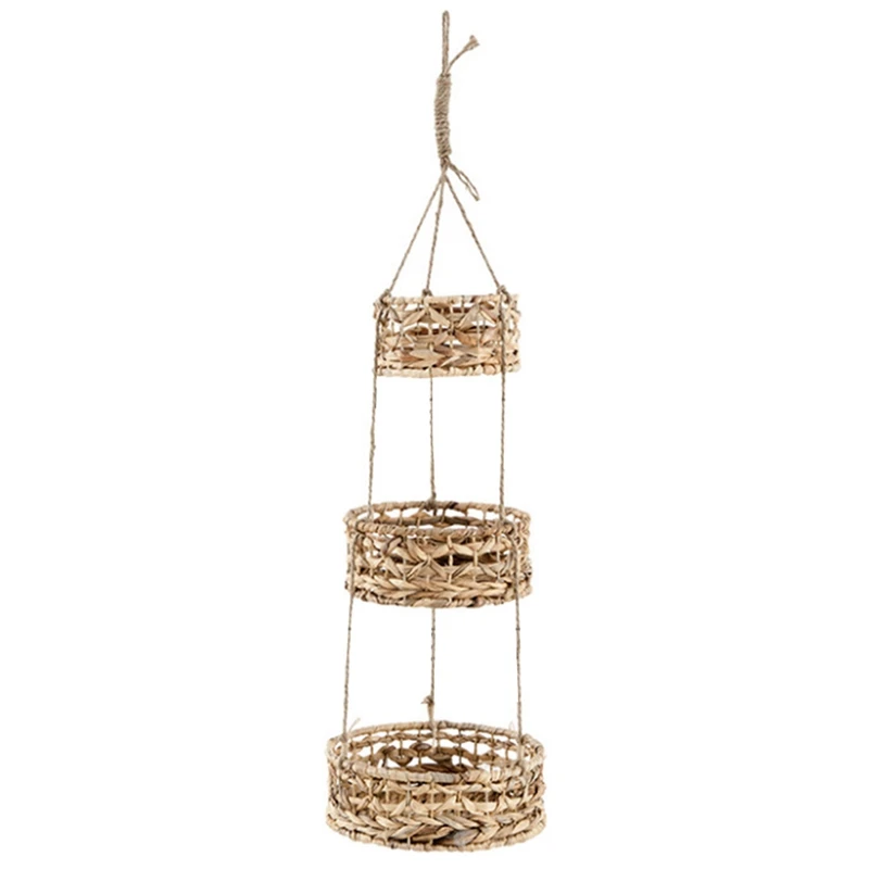 Rattan Hanging Basket Flower Basket Woven Basket Hanging Pot Green Plant Basket Handmade Decoration Hanging Organizer