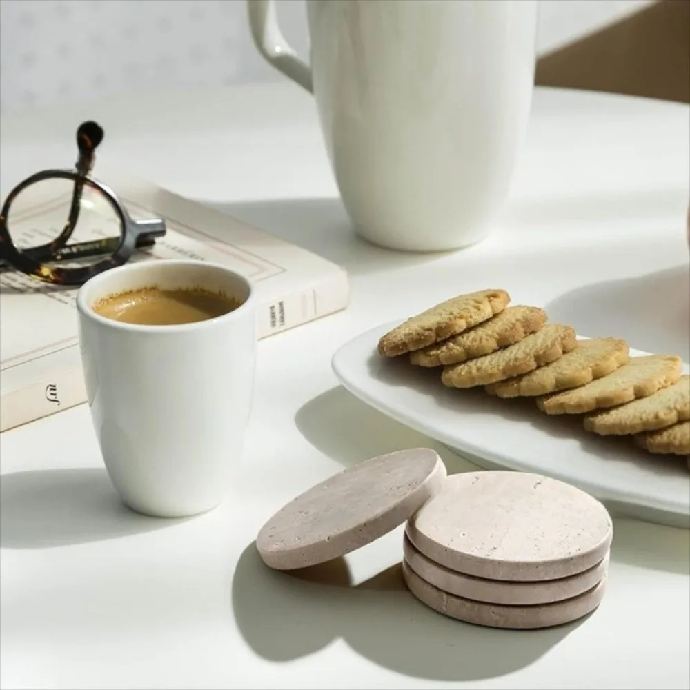 Natural Marble Coasters Placemat Travertine Vintage Jewellery Display Plate Non-Slip Combinable Whiskey Coffee Coasters