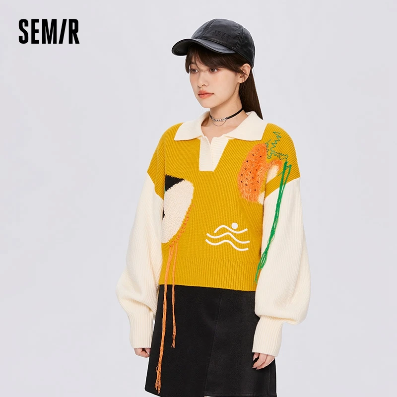 Semir Sweater Women Design Sense 2024 New Winter Loose POLO Top