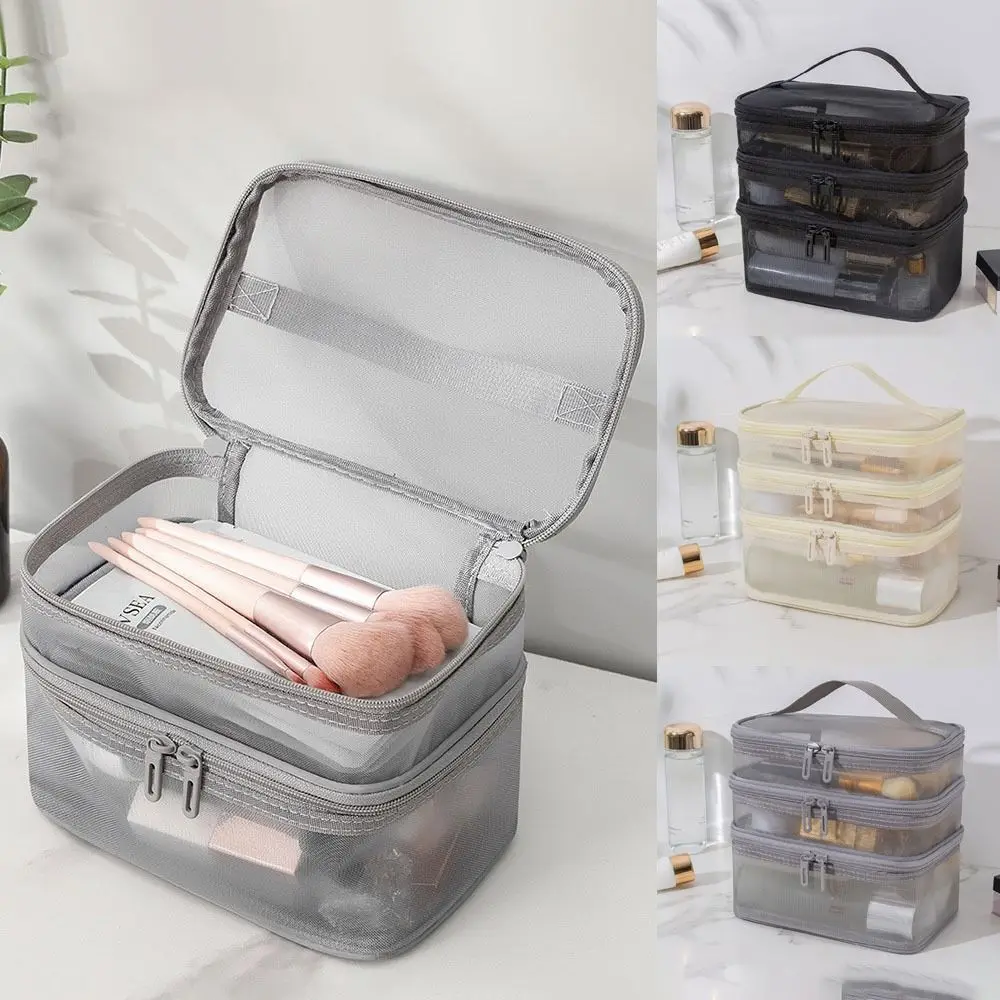 Transparent Mesh Travel Cosmetic Bag Large Capacity 1/2/3 layer Make Up Organizer Bag Storage Toiletry Bag Women's