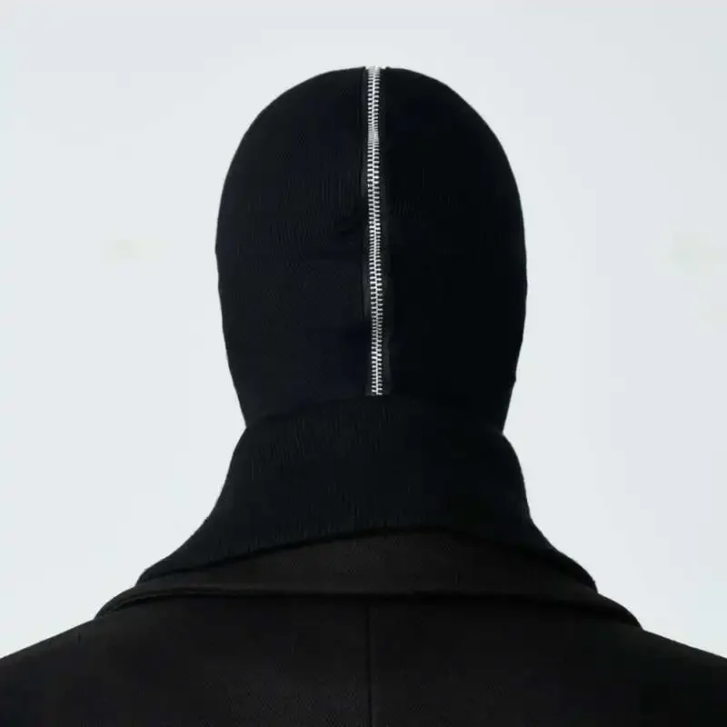 Masker Penutup Kepala Wanita Ritsleting Gelap Pria Serbaguna Hitam Putih Gelap Musim Semi Musim Gugur Masker Penutup Kepala Wanita Punk Techwear Fashion Gotik