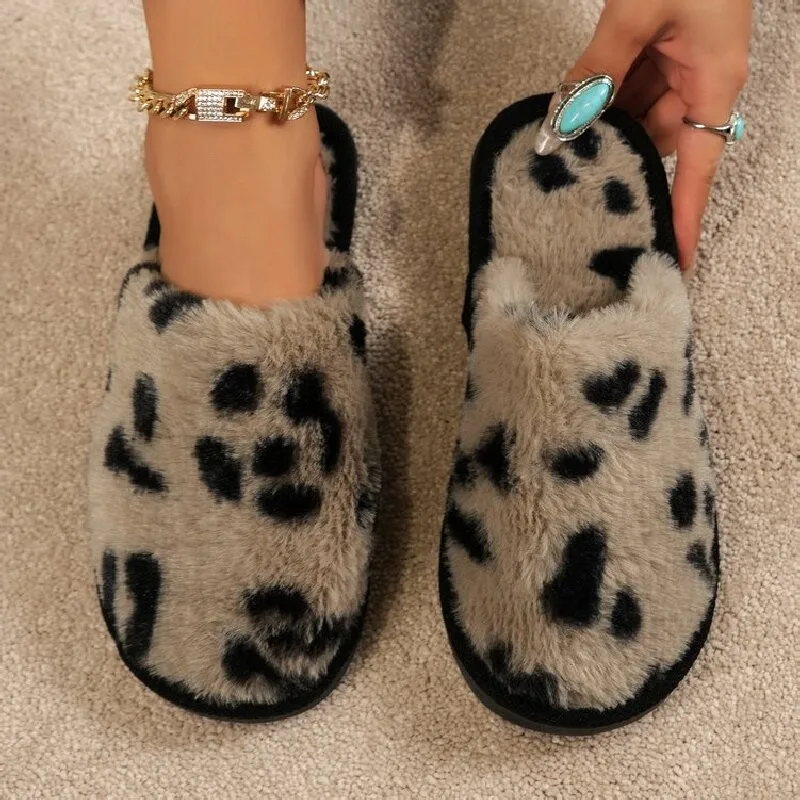 Cotton slippers ladies winter new flat-bottomed indoor home couples plush slippers ladies fall and winter