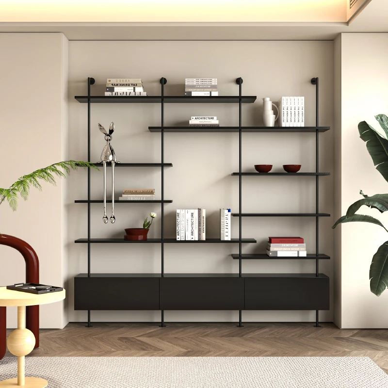 #Italian minimalist creative bookshelf integrated wall bookcase multi-layer solid wood storage rack adjustable partition display
