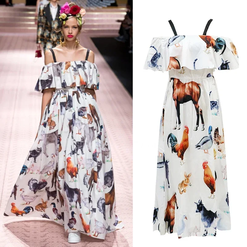 

Elegant Women Casual White Vest Maxi Dresses Sleeveless Print Dress Lady Summer Bohemian Seaside Vestidos Para Mujer