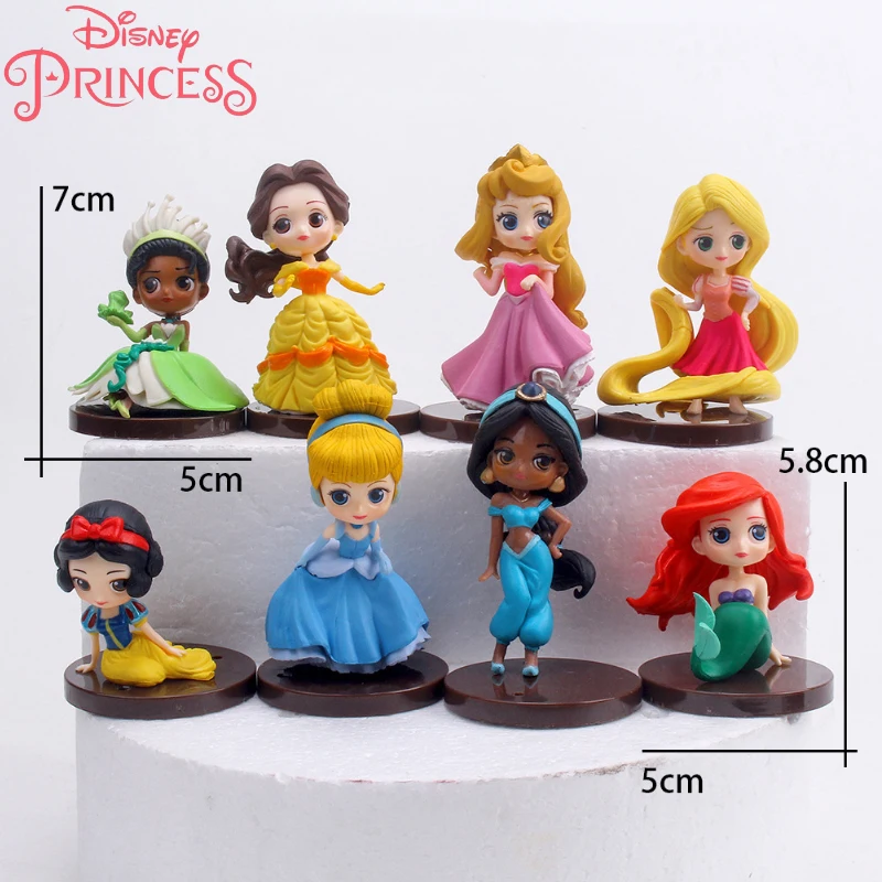 

8pcs Disney Princess Ariel Belle Jasmine Rapunzel Cinderella Anime Decoration Action Figure PVC Doll Children Toy Birthday Gifts