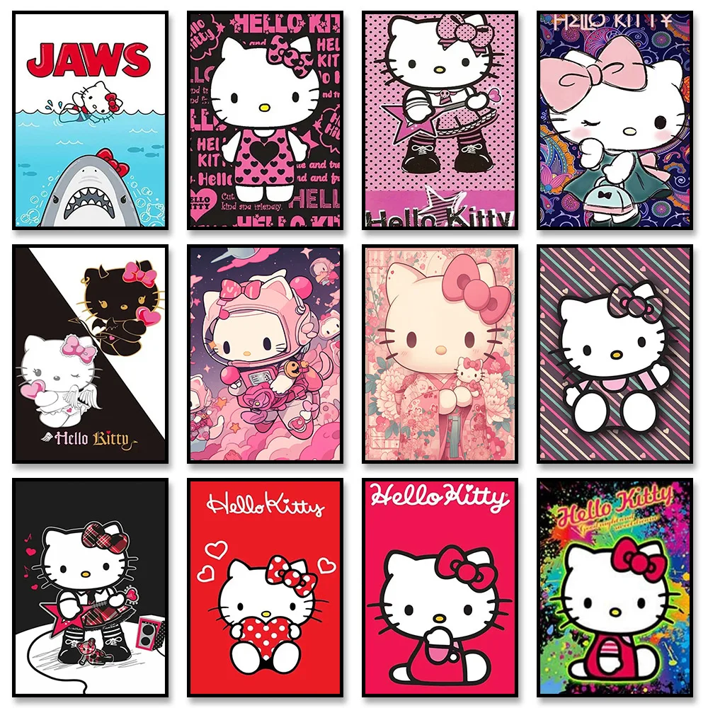 Póster MINISO de Hello Kitty, lienzo, arte de pared impreso, Mural, pintura decorativa de dibujos animados, decoración del hogar, regalo de cumpleaños