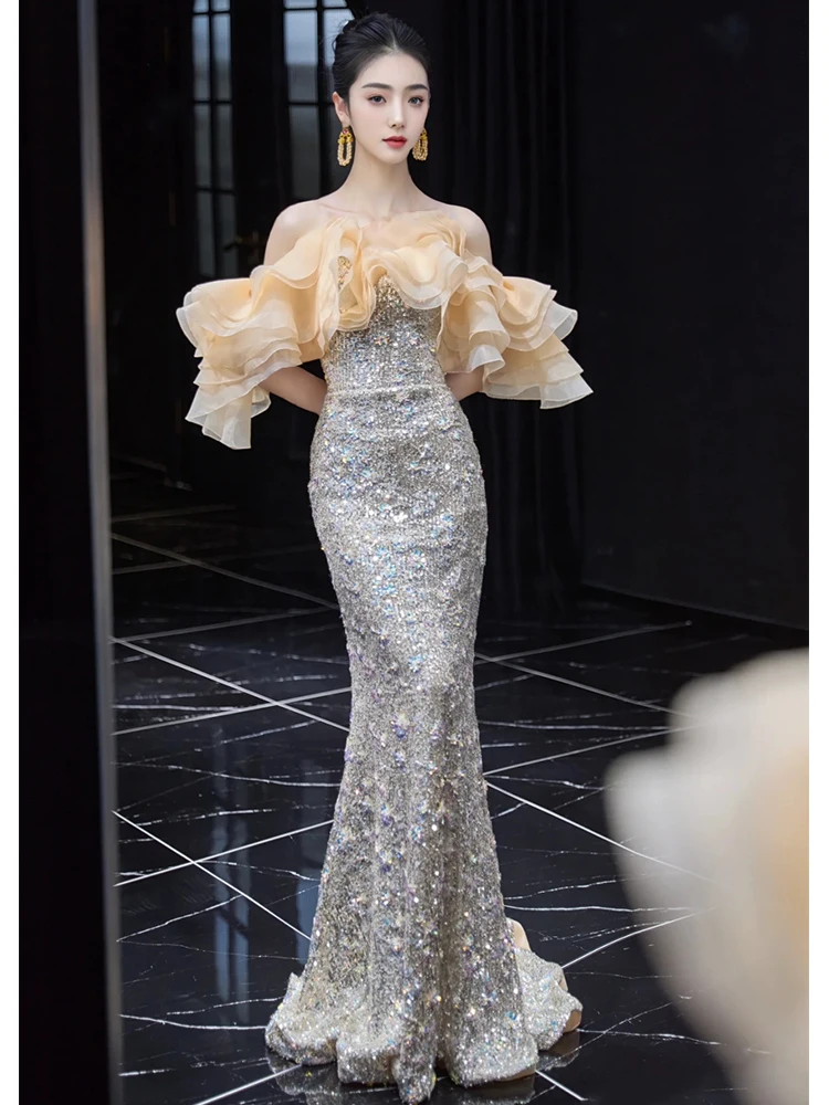 

Вечернее платье Ele Fi Tail для женщин, новинка 2025 года, класса люкс, матовое, для ведущей на ежегодной конференции