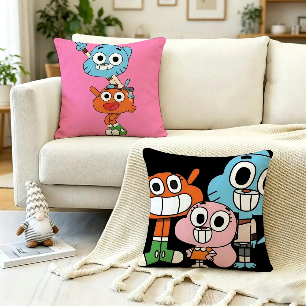 Funny Cartoon W-World of Gumball Cushion Cover Anti-dustmite Pillowcase Invisible zipper silky short plush Sofa cushion cover