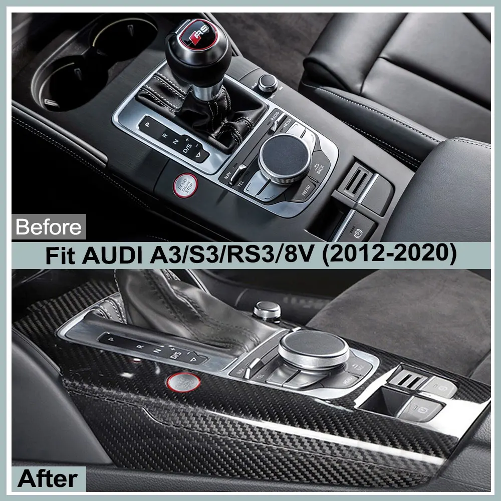 For Audi A3 S3 RS3 8V 2012-2020 Real Carbon Fiber Center Console Gear Shift Panel Cover Trim Stickers Car Interior Accessories