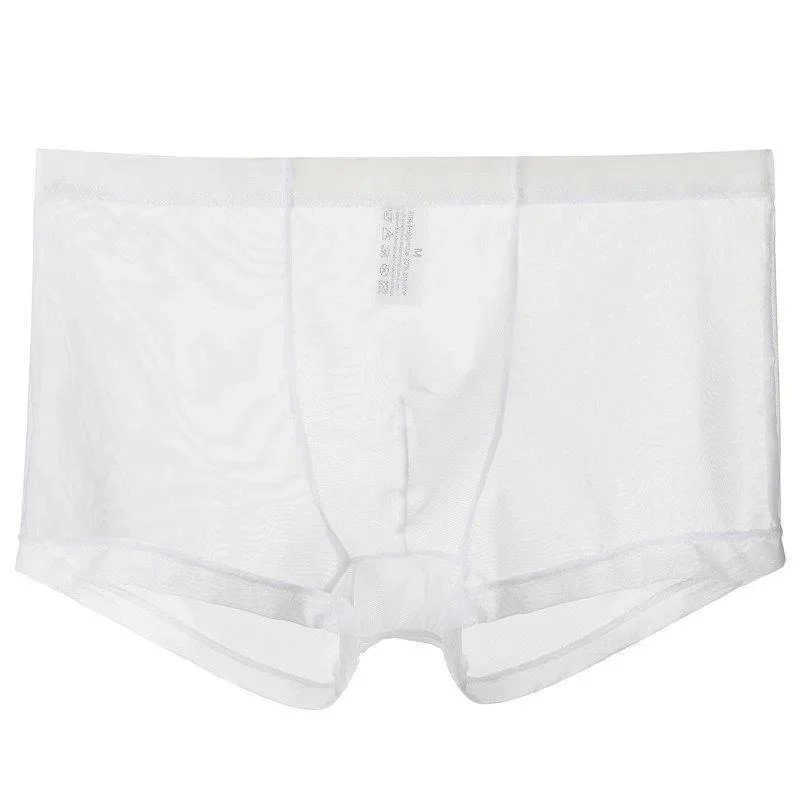 Roupa interior masculina boxers transparentes bulge gelo seda ver através cuecas sexy cuecas de cintura baixa lingerie íntima