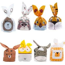 10/20pcs Plastic Carton Animal Candy Bags Rabbit Ear Bags For Kids Birthday Party Biscuits Baking Gifts Packaging Supplies