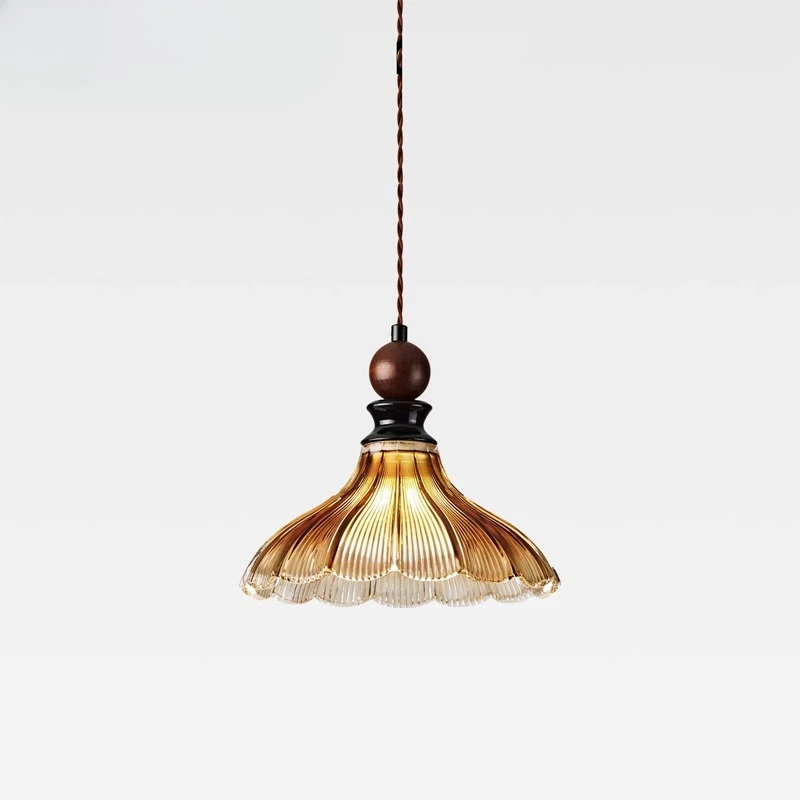Amber Glass Pendant Lights French Retro Bedroom Bedside Ceiling Chandelier Bar Counter Restaurant Indoor Embellish Light Fitting