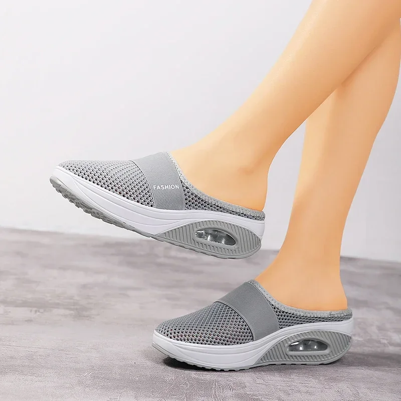 Air Cushion Slip-On Women Walking Shoes Orthopedic Diabetic Ladies Platform Mules Mesh Lightweight Slippers Wedge Female Sneaker