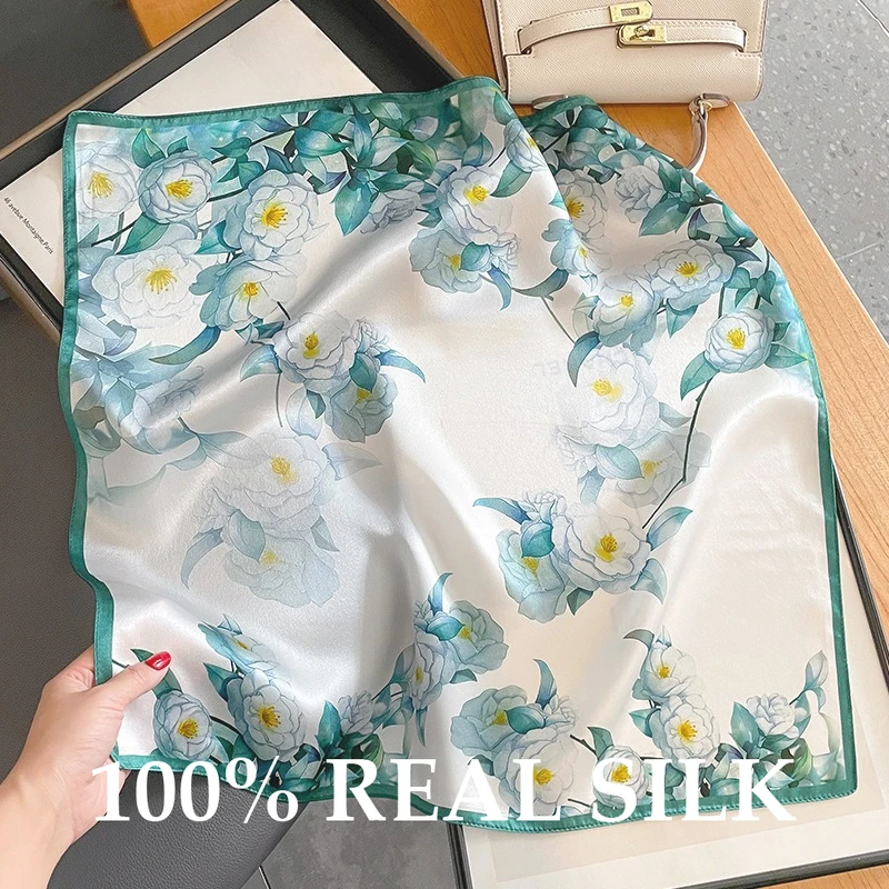 

100% натуральный шелковый шарф для женщин 53 см квадратная накидка для волос платок атласная шаль для волос бандана хиджаб носовой платок Echarpe Bufanda орнамент