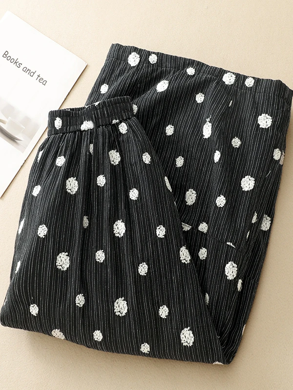 Bla ポルカドット ブルマ風スカート レディース ファッション ティエンデッド コットンリネン Aラインスカート 秋冬新作 スタイリッシュ 通勤...