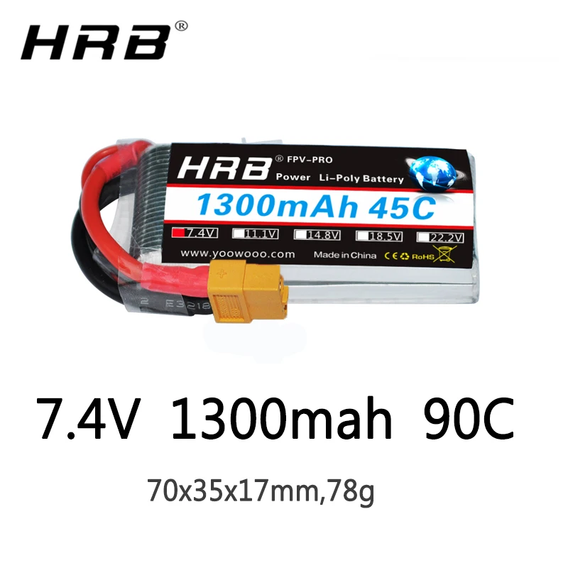 HRB 2S 7.4V 1300mah Lipo Battery 90C  for RC Car RC Truck RC Truggy RC Airplane UAV Drone