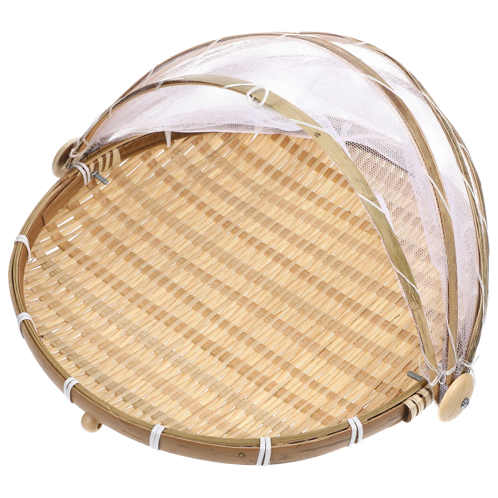 

Bamboo Food Serving Basket Woven Storage for Bread Fruit Snacks with Mesh Gauze Cover Keeps Food Fresh and Visible