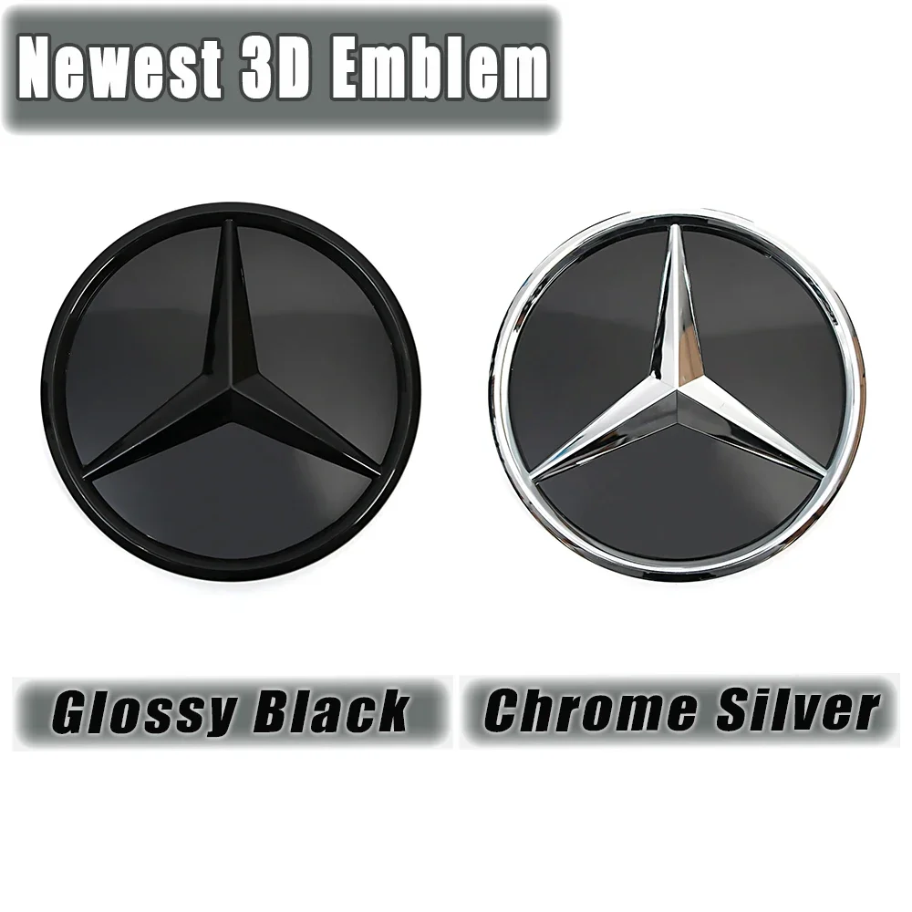 For Mercedes Benz Matte Black border and Chrome silver border decoration W204 W245 X204 Class Car Front Grille Star Emblem Logo