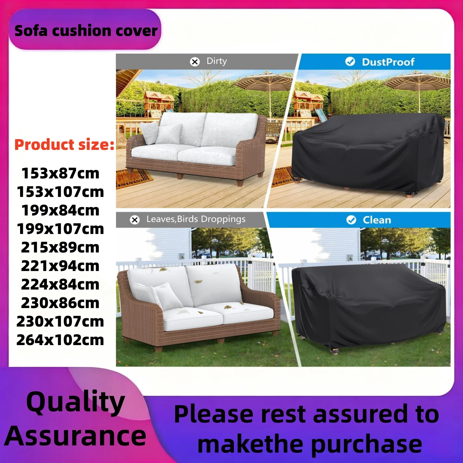Patio Furniture Covers for 3 Seat Sofa, Outdoor Couch Covers Waterproof, Moisture-Proof and UV Protection