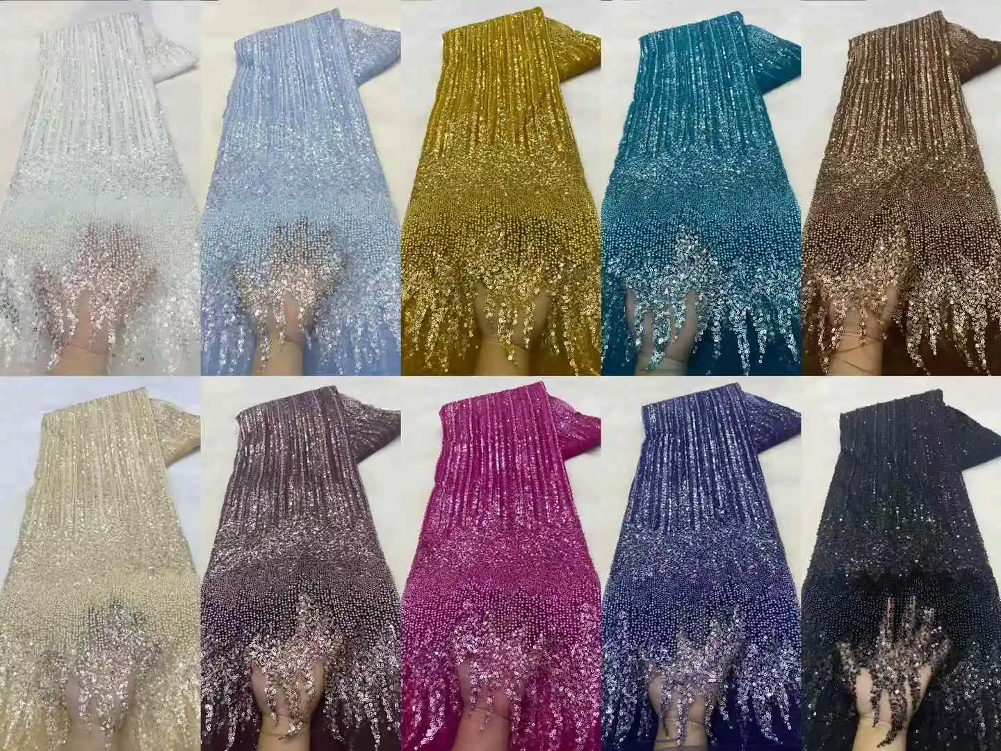 Luxurious Nigerian African Beaded Lace Fabric 2024 High Quality Sequins Embroidery African French Lace Fabric For Sewing Dress