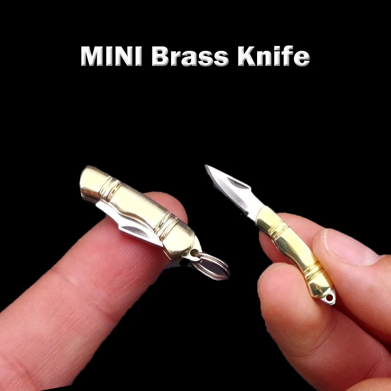4CM MINI mosiężny nóż składany kieszonkowy brelok do kluczy przenośny mosiężny nóż składany Outdoor CampingTactical Rescue Tools myśliwski nóż EDC