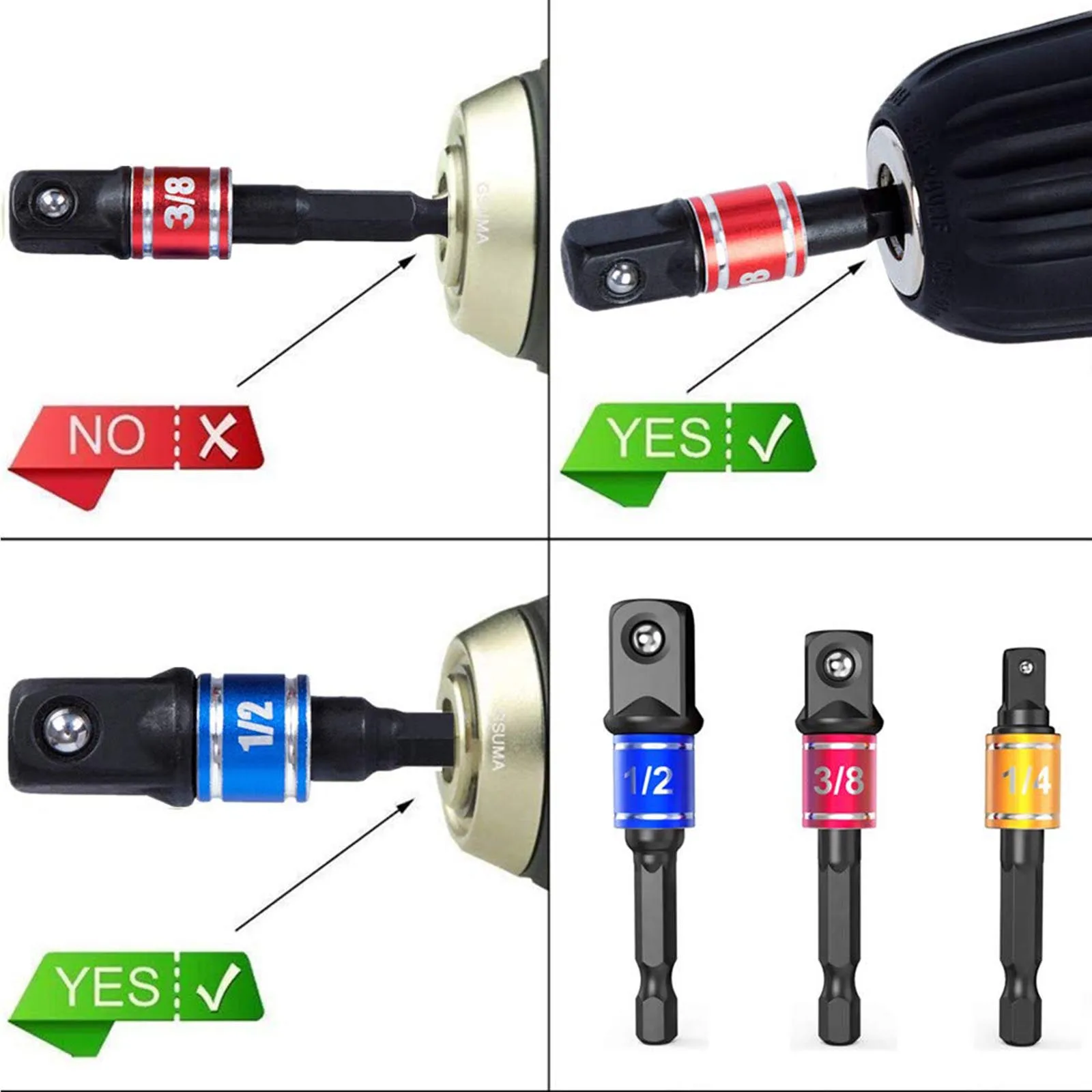Impact Grade Power Hand Tools Driver Sockets Adapter Extension Set 3Pcs 1/4 3/8 1/2 inch Hex Shank Drill Nut Driver Bit Set 105