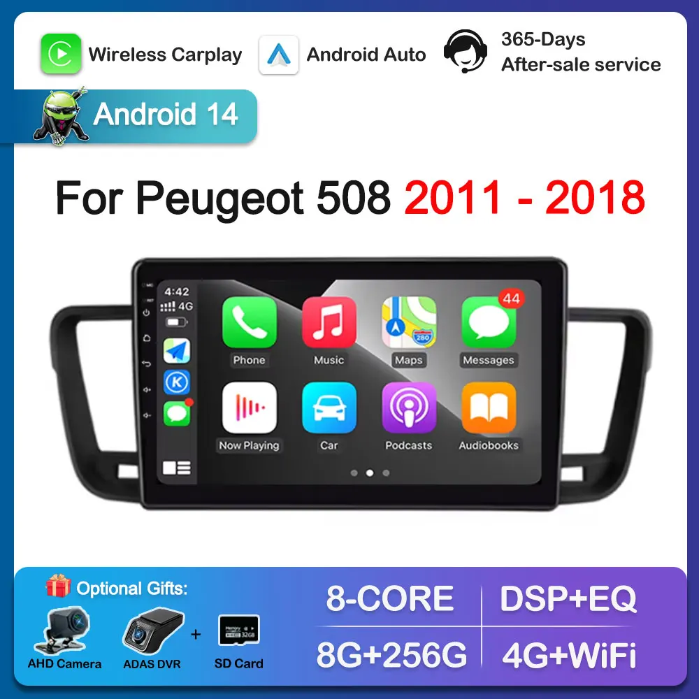 Беспроводной автомобильный видеомультимедийный плеер Carplay GPS Navi для Peugeot 508 2011-2018 Wi-Fi Android Интеллектуальная система 4G IPS Экран