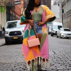African Fashion Knited Tassel Batwing Half Sleeve Open Stitch Oversize Sweater Cardigan Coats Women Streetwear Long jacket