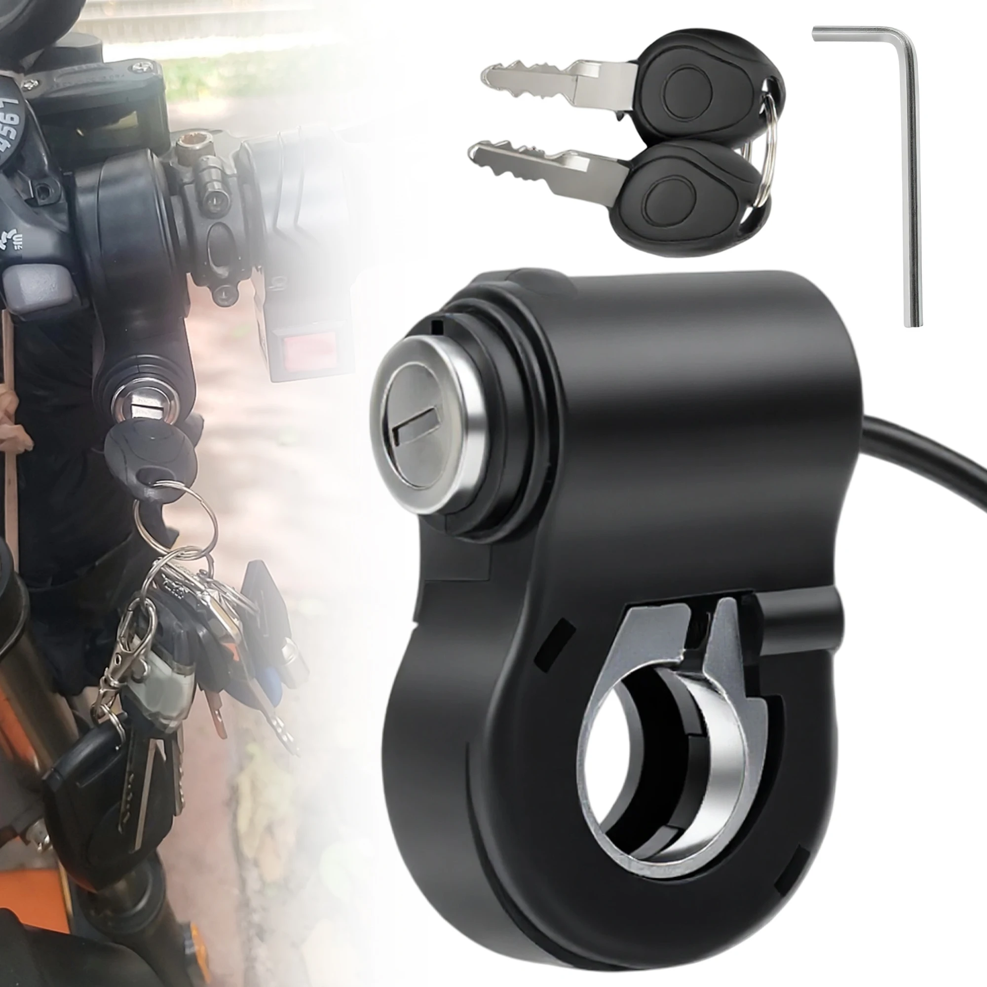 Motorcycle Pedal Electric Car Handlebar Switch Lock Cylinder Full Set with Key Power Switch Lock Kit with Handlebar Switch