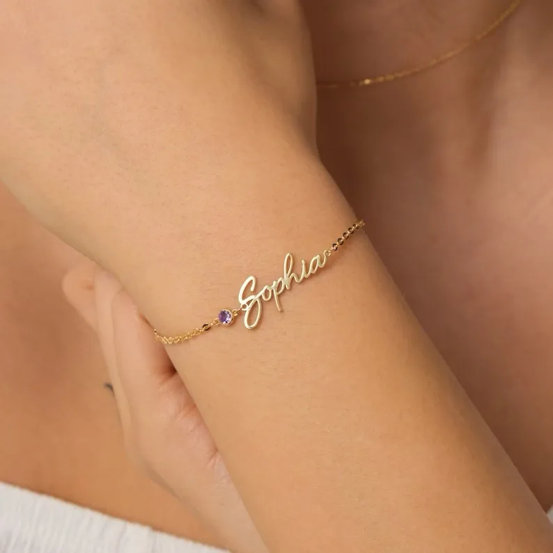 COLALA DIY Birthstone Personalized Letter Customized Name Bracelet for Women Stainless Steel Jewelry Gift Support Dropshipping