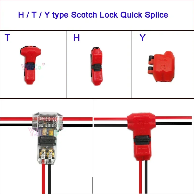 

100 Pieces H/T/Y type 1pin/2pin Scotch Lock Quick Splice 24-22AWG Cable Wire Connectors for Terminals Crimp Electrical Car Audio