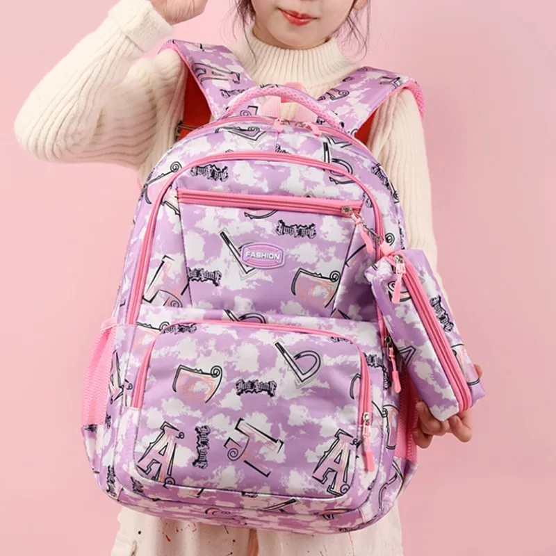 New Letter Print Backpack With Pencil Case Fsahion Sweet Primary School Students Schoolbag For Girls Boys Portable Backpacks