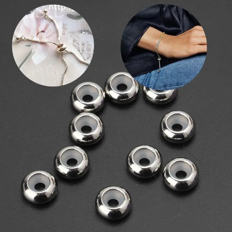 31BB 10Pcs Stainless Steel Rubber Insert Stopper Spacer Beads for Add-a-Bead Bracelet