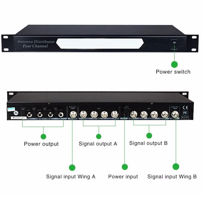 400 Meters 500-950MHz 4 Channel Antenna Distributor Directional Microphone Uhf Antenna Splitter Collector for Wireless Mic